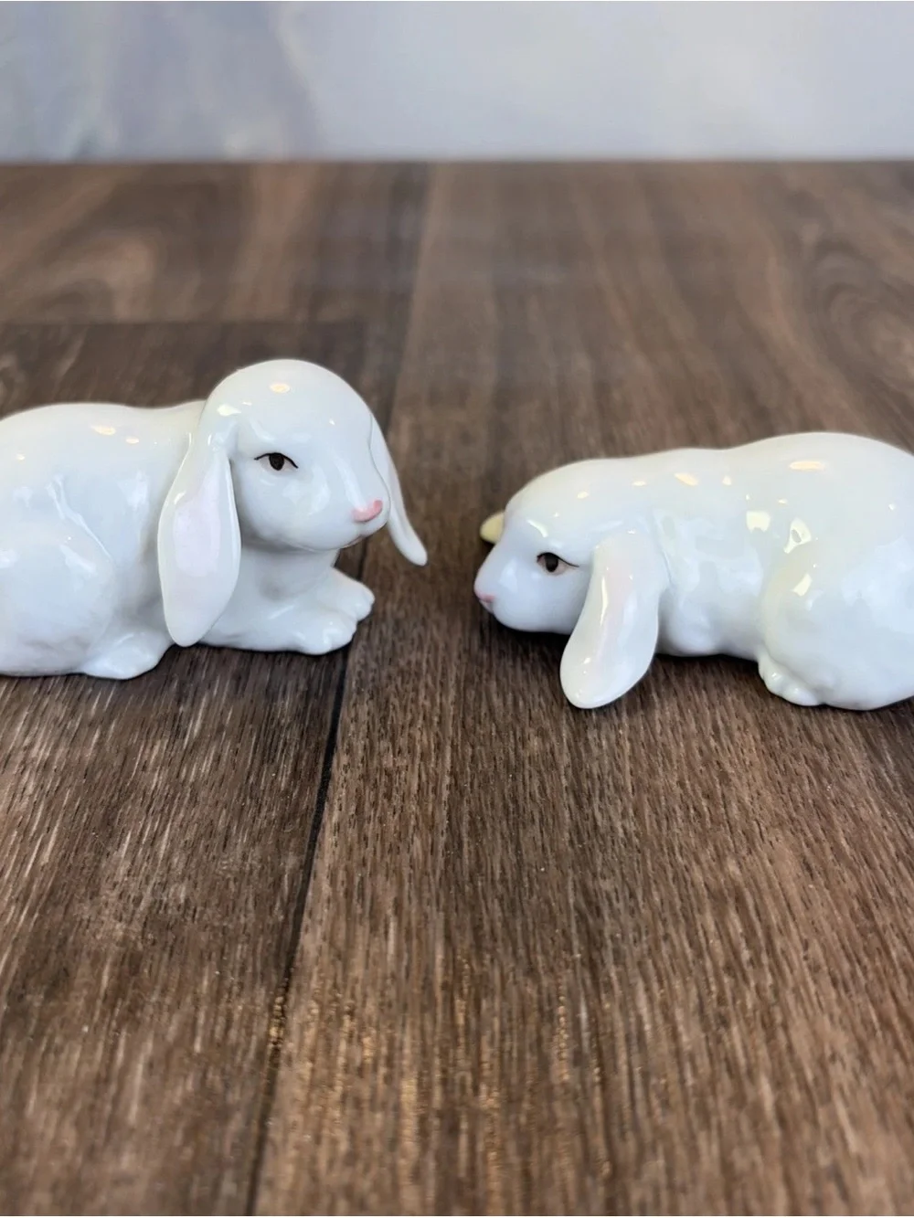 (2) Vintage OTAGIRI Japan Porcelain Easter Bunny Rabbits Glaze Figurines